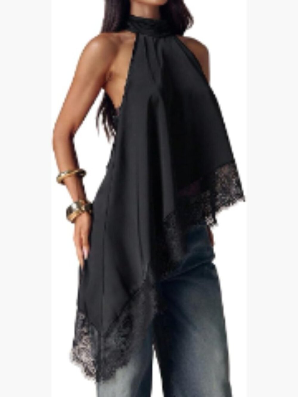 Women's Halter Neck Backless Cami Top Asymmetrical Hem Rave Club Going Out